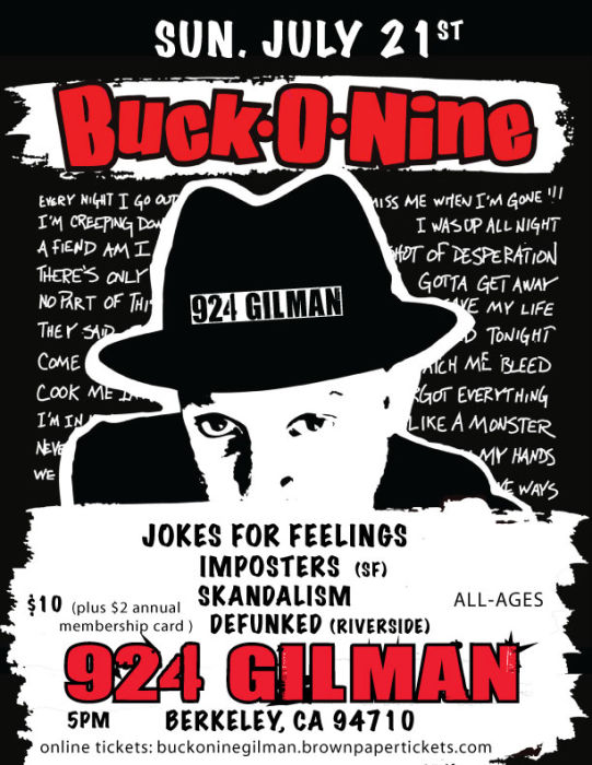 Ska Night:  Buck-O-Nine, Jokes for Feelings, Imposters (SF), Skandalism, Defunked