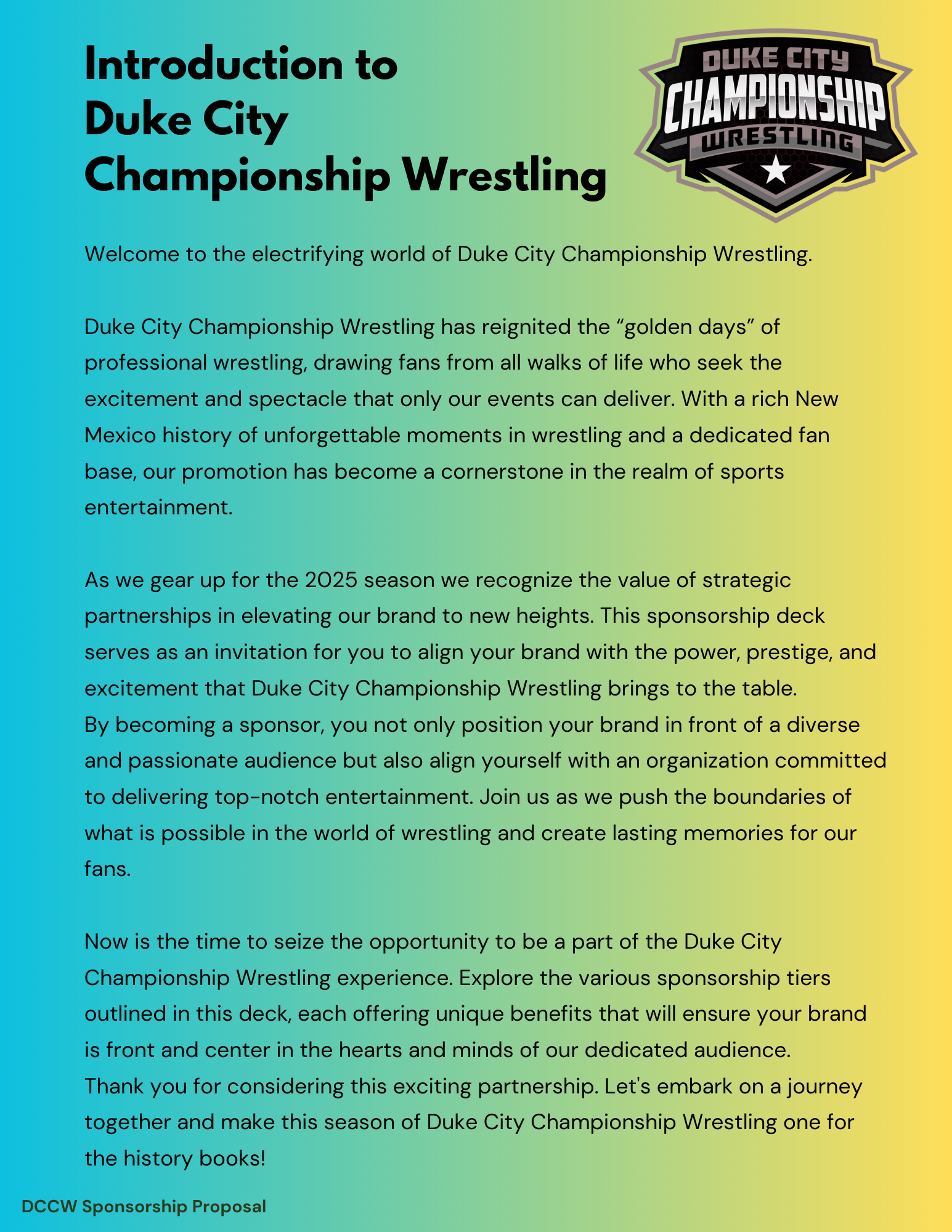 DCCW Sponsorship Proposal Page 2